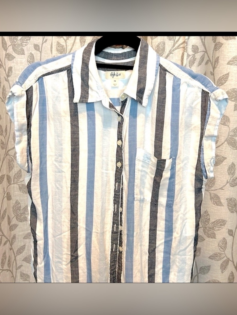 Style & Co cap sleeve striped button down. 100% rayon but feels like cot…